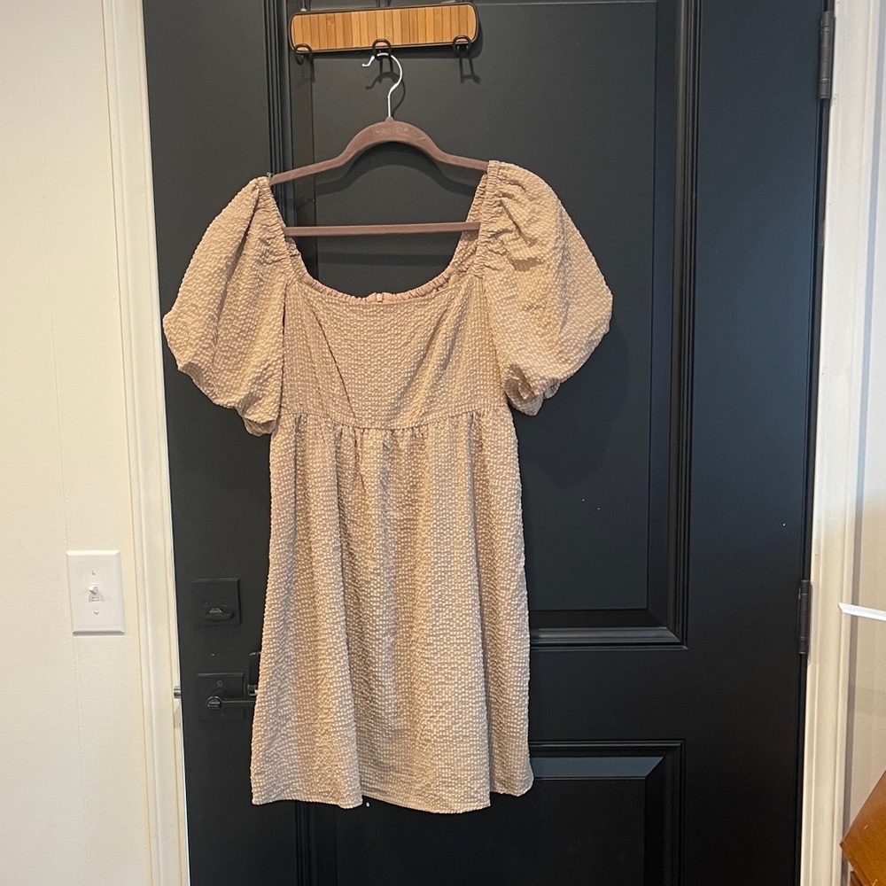 Chic Tan Puff Sleeve Mini Dress
